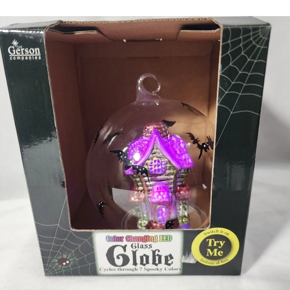 Gerson SPOOKY HALLOWEEN LED Glass Globe 7 Changing Colors GHOST HOUSE EUC W Box - Picture 8 of 11